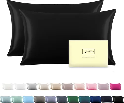 Funda de almohada de seda para cabello y piel, suave, transpirable y sedosa 100% seda Queen, juego de 2, fundas de almohada de seda de morera