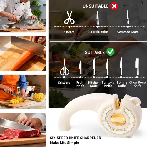 Miniatura 4 de Afilador de cuchillos 6 en 1 con perilla giratoria, afilador multiusos para cuchillos de cocina, tijeras y cuchillos de pan, base antideslizante