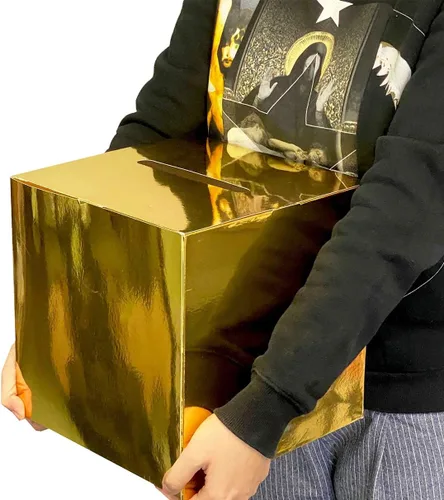 Miniatura 5 de JC HUMMINGBIRD Caja de tarjeta dorada – Caja de regalo plegable de 10 x 10 pulgadas con ranura para bodas, cumpleaños, graduaciones, donaciones