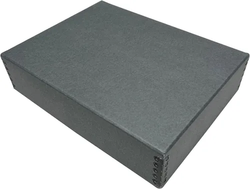 Lineco Caja de almacenamiento de archivo de museo, 9.75 x 12.75 x 3 pulgadas. Diseño frontal caído. Sin ácidos con borde metálico. Organiza fotos,