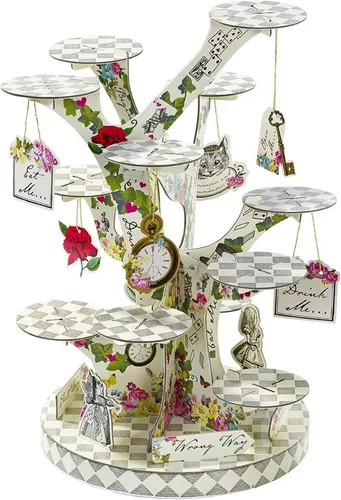 Talking Tables Soporte para cupcakes y tartas de Alicia en el país de las maravillas, decoración de fiesta de té con sombrerero loco, decoración de