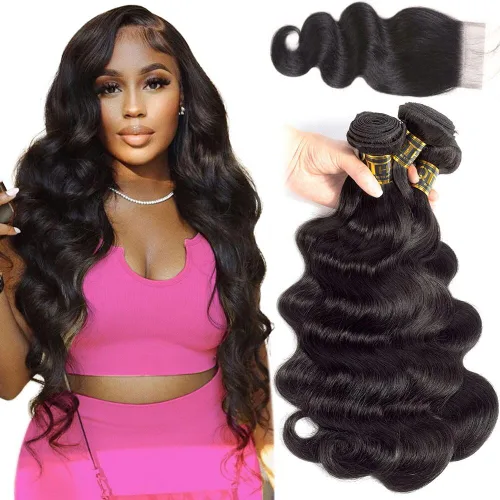 Miniatura 22 de QTHAIR Extensiones de cabello humano brasileño ondulado de grado 18A #613 con cierre de encaje HD 4x4