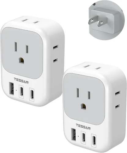Miniatura 12 de Paquete de 2 adaptadores de enchufe de viaje europeos (sin conversión de voltaje), TESSAN adaptador de enchufe de EE. UU. a Europa con 4 tomas