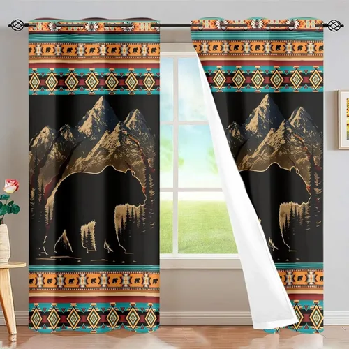 Miniatura 38 de Dreaweet African Tribal Blackout Curtains 63 Inch Long 2 Panels Set Bohemian Ethnic Geometric Grommet Top Thermal Insulated Curtains for Living Room