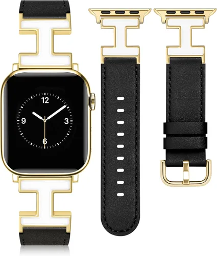 MOINSPIRE - Correa de cuero compatible con correas de Apple Watch para mujeres 38/40/41/42/44/45/46/49 mm, elegante correa de cuero de diseñador con