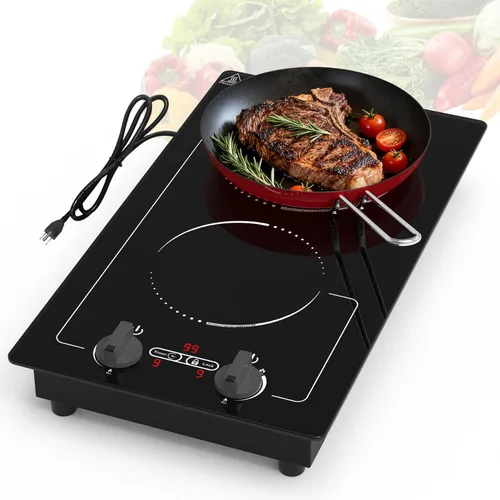 Miniatura 11 de GIHETKUT - Placa de cocina eléctrica, 110V 2100W, 9 niveles de potencia, 2 quemadores, control de botón y táctil, bloqueo para niños y temporizador