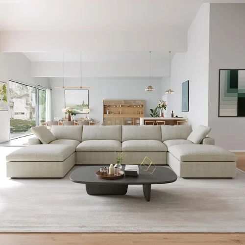 Miniatura 15 de Sofá modular Cloud de 79 pulgadas, sofá biplaza modular convertible con otomana de almacenamiento, sofá de tela de lino y algodón para sala