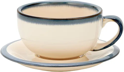 Coffeezone Diseño Vintage 12 oz Taza de Barista de Café con Leche con Platillo para Arte de Café con Leche en Cerámica (Beige)