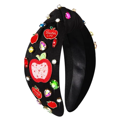Miniatura 15 de NVENF Diadema para profesora para mujer, diadema anudada con perlas de cristal, trajes de regreso a clases, accesorios, regalos de agradecimiento