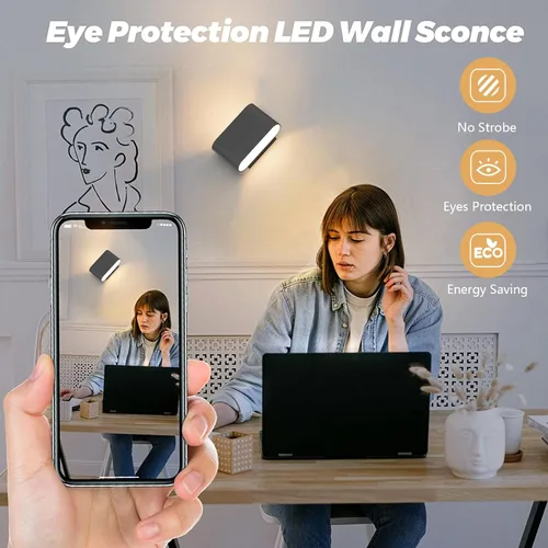 Miniatura 3 de Aipsun Juego de 2 Apliques de Pared LED Modernos Negros Luces de Pared para Interiores con Cableado Fijo Hacia Arriba y Hacia Abajo Luz de Montaje