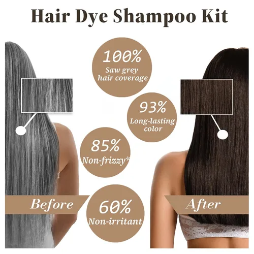 Miniatura 3 de Champú Tinte para Cabello Dark Coffee 3 en 1, 100% Cobertura de Canas en Minutos, Champú Tinte para Cabello Marrón Instantáneo, Champú de Color Café