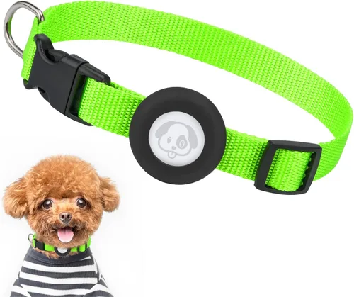 Miniatura 9 de Compatible con collar de perro Airtag, collar de perro ajustable con hebilla de cierre rápido duradera, collar de perro de nailon de imitación