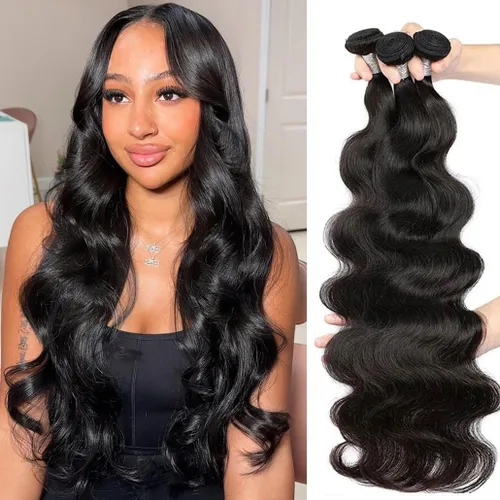 Miniatura 25 de Paquetes de pelo lacio brasileño, cabello humano virgen 100% sin procesar, color negro natural, 4 paquetes, 12, 14, 16 y 18 pulgadas