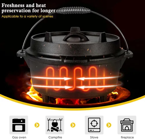 Miniatura 5 de Leonyo Horno holandés de campamento de 5 cuartos con tapa, horno holandés de hierro fundido pre-sazonado con levantador de tapa para cocinar