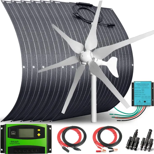 Miniatura 13 de Kit solar eólico de 500 W, sistema de 12 V fuera de la red: generador de turbina eólica de 400 W + 1 panel solar flexible ETFE de 100 W +