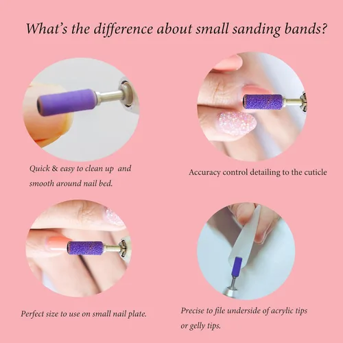 Miniatura 5 de 100 piezas de bandas pequeñas de lijado de uñas para taladro de uñas, bits mini de 3.1mm de mandril de lijado de uñas de grano 80 para uñas