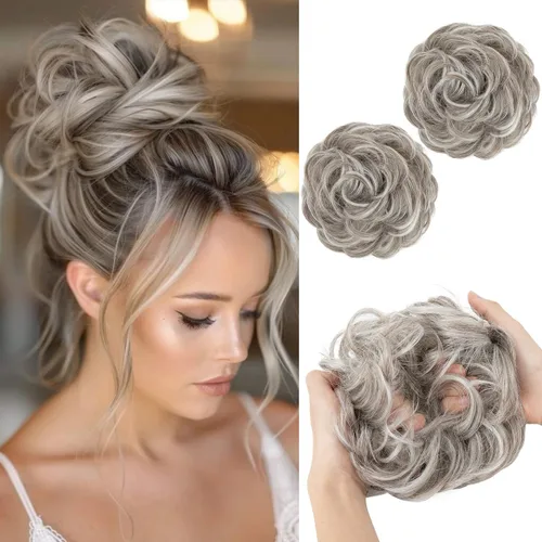 Miniatura 23 de SARLA 2 piezas de cabello desordenado color burdeos, onduladas, rizadas, sintéticas, coleteros falsos, extensiones de cola de caballo para mujeres