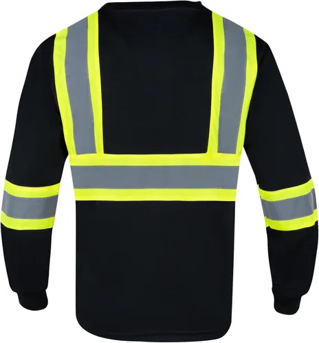 Miniatura 3 de VENDACE Camiseta de Seguridad Reflectante de Alta Visibilidad 3 Paquetes Hi Vis Camisa de Trabajo de Construcción de Manga Larga Negro