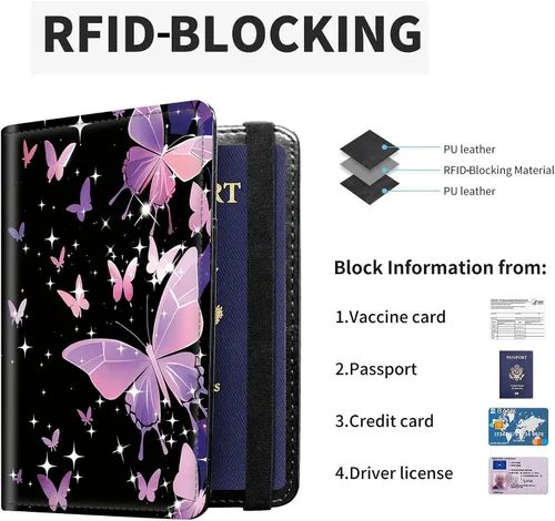 Miniatura 4 de RYUITHDJP Funda para tarjetas de crédito con RFID Block-2-A, Mariposas Moradas, Casual