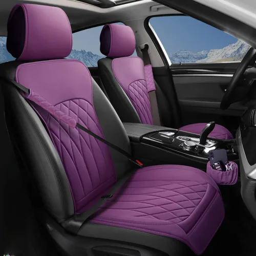 BEITK Paquete de 2 fundas de cuero para asiento delantero de automóvil, protectores universales para asiento de automóvil sin laterales con bolsillo