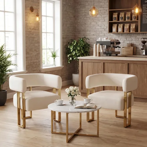 Miniatura 6 de Silla de acento barril para sala de estar con patas de metal dorado, silla lateral de terciopelo suave tapizada para dormitorio, sillón de lectura