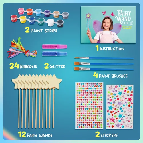 Miniatura 5 de Gamerside 12 Juegos Haz Tu Propia Varita de Princesa de Madera Kit de Manualidades, Kit de Varitas de Hadas Incluye Varitas de Hadas, Calcomanías