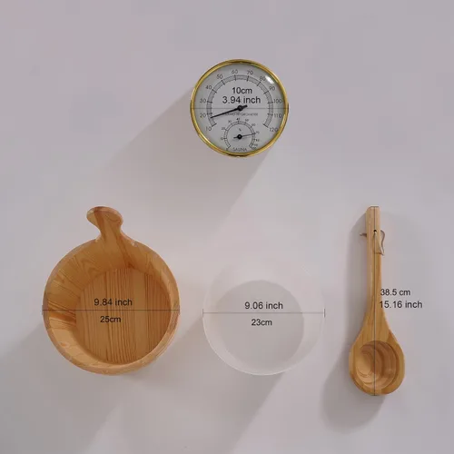 Miniatura 2 de Kit de cubo y cucharón de madera para sauna, accesorios de sauna con termómetro para cualquier barril o sauna de vapor y spa