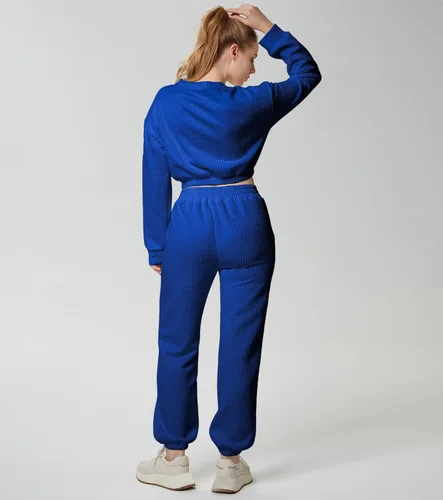 Miniatura 5 de Conjunto deportivo para mujer, sudadera acolchada y pantalones deportivos con bolsillos, 2 piezas, Azul