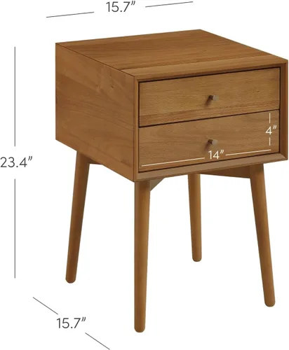 Miniatura 2 de Nathan James - Mesita de noche Harper de madera de roble de mediados de siglo, con 2 cajones, mesa auxiliar pequeña con almacenamiento, marrón