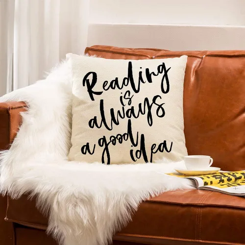 Miniatura 5 de Ogiselestyle Reading is Always A Good Idea - Funda de almohada motivacional, decoración de granja, funda de cojín para amantes de los libros, sofá