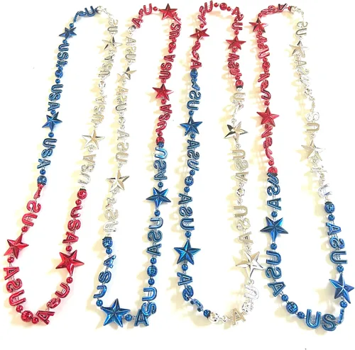 Miniatura 2 de Collares de cuentas del Día de la Independencia del 4 de julio, accesorios rojos, blancos y azules, joyería patriótica para fiestas (12 unidades)