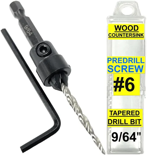 Miniatura 17 de FTG USA Juego de brocas avellanadoras de madera ajustable, 5 piezas, broca avellanadora #4 #6 #8 #10 #12 con broca cónica para carpintería