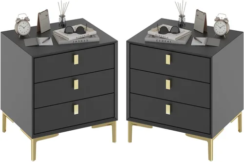 Miniatura 12 de Homsee Mesita de noche de 3 cajones, moderna mesita de noche con almacenamiento, mesa auxiliar versátil con patas de metal para dormitorio, sala