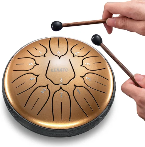 Miniatura 26 de LEKATO Tambor de lluvia para exteriores, tambor de lengüeta de acero de 6 pulgadas, 11 notas, carillón de lluvia de percusión para meditación, yoga