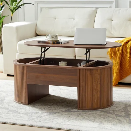 Miniatura 11 de Mesa de Centro Pequeña con Tapa Elevable, Mesa de Centro Rectangular de Madera con Tapa Elevable y Compartimento de Almacenamiento Oculto, Mesas