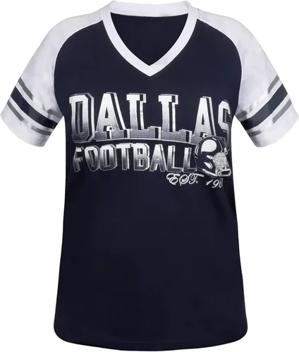 Camisetas raglán Athletic City para mujeres fanáticos del fútbol - Azul marino y blanco