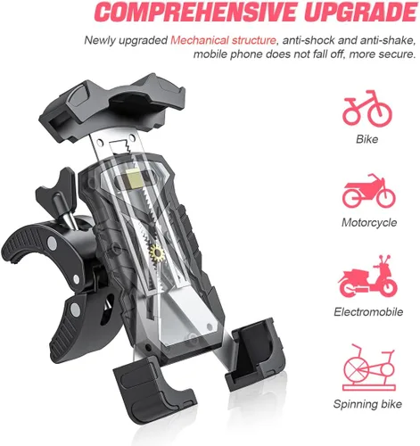 Miniatura 5 de Soporte para teléfono de bicicleta, apto para manubrios de bicicleta y motocicleta, rotación de 360°, fácil instalación y liberación rápida