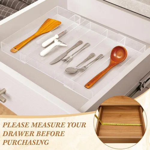 Miniatura 3 de Teenyyou 1 paquete de organizador expandible para cajones de cocina, organizador de utensilios de acrílico transparente, almacenamiento de cubiertos