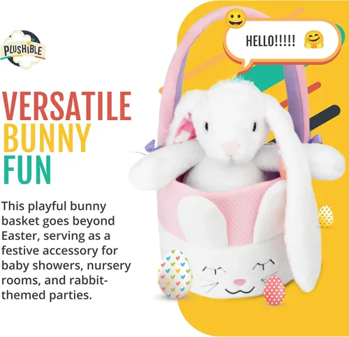 Miniatura 3 de Cesta de Pascua de conejo de peluche para la primera Pascua del bebé, bolsa de regalo bordada suave para bebé niña o niño, adorable diseño de conejo