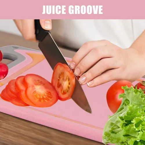 Miniatura 4 de Juego de 4 tablas de cortar de plástico para cocina, con patas antideslizantes y ranura profunda para jugo, mango de fácil agarre, aptas