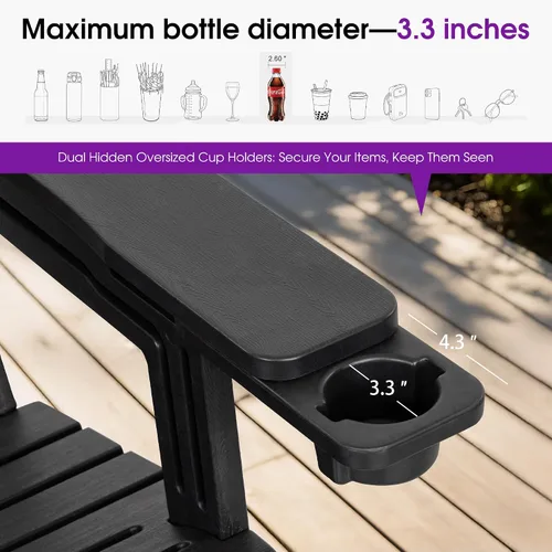 Miniatura 4 de PURPLE LEAF Adirondack Chair Set of 2 HDPE All-Weather Patio Adirondack Chair with 24.6" Oversized Seat Wood-Textured Outdoor Fire Pit Chair with