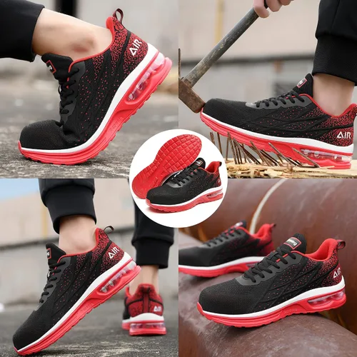Miniatura 6 de HiHatide - Zapatos con punta de acero para hombre, zapatos de trabajo, zapatos de seguridad, con amortiguación de aire, ligeros, antideslizantes