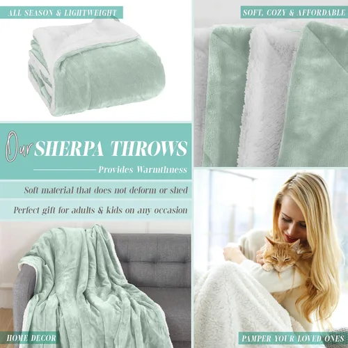 Miniatura 6 de Elegant Comfort Manta reversible de franela sherpa, ultrasuave, mullida, acogedora y afelpada, manta decorativa ligera para todas las estaciones, 50