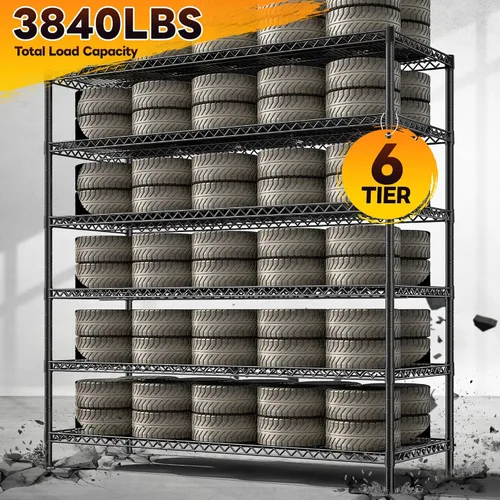 Miniatura 4 de REIBII Estantes de almacenamiento de 83 pulgadas de alto, unidad de estantería de metal de 3840 libras, estantería de alambre de 6 niveles
