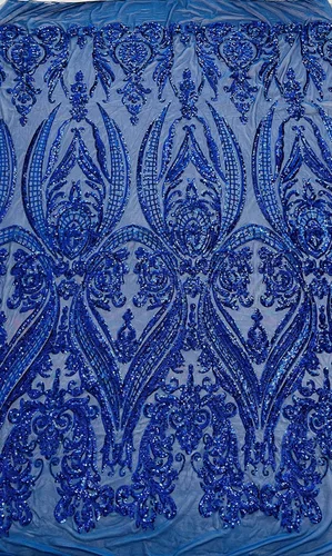 Miniatura 32 de Telón de fondo King INC Empire Damask Design con lentejuelas bordadas en una tela de malla elástica de 4 vías (amarillo brillante)