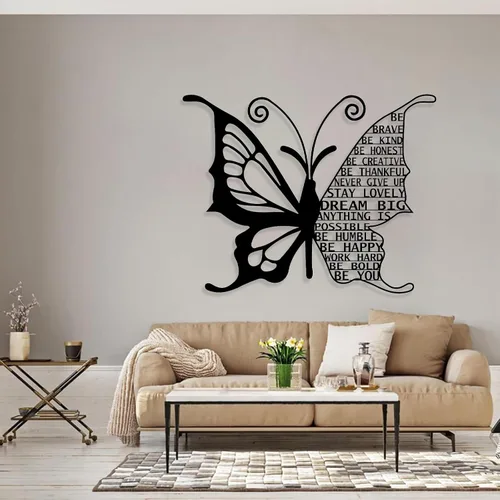 Miniatura 4 de Arte de pared de mariposa de metal, citas motivacionales, decoración de pared con frases positivas, arte de pared inspirador grande, metal de arte
