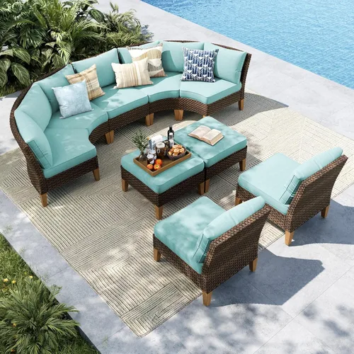 Miniatura 60 de MFSTUDIO Juego de 2 muebles de ratán para patio, sofá biplaza de mimbre para exteriores, juego de conversación para jardín, piscina, patio trasero