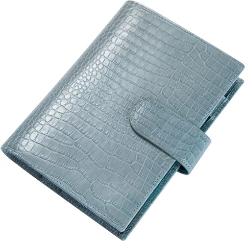 Funda de planificador B6 con cremallera y gran bolsillo trasero, cuero con estampado de cocodrilo (Croc Steelblue)