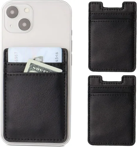Fulgamo Paquete de 2 carteras para teléfono, tarjetero de cuero adhesivo para tarjetas de crédito, bolsillo para la parte posterior de la funda del