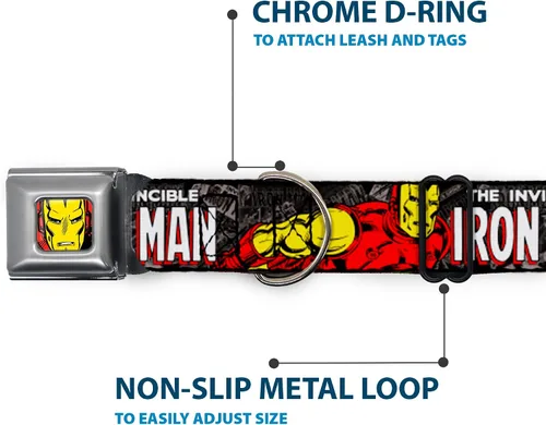 Miniatura 5 de buckle-down 9 – 15" "ima-iron Hombre Face Rojo/Amarillo" Perro Collar
